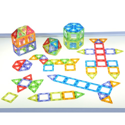 Translucent magnetic polyhedron building pieces, multicolor set with geometric shapes