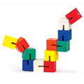 Multicolor wooden twist-and-lock fidget blocks, interlocking square pieces