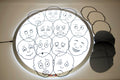 Emotion face sticker set on a circular board with multiple black-and-white faces