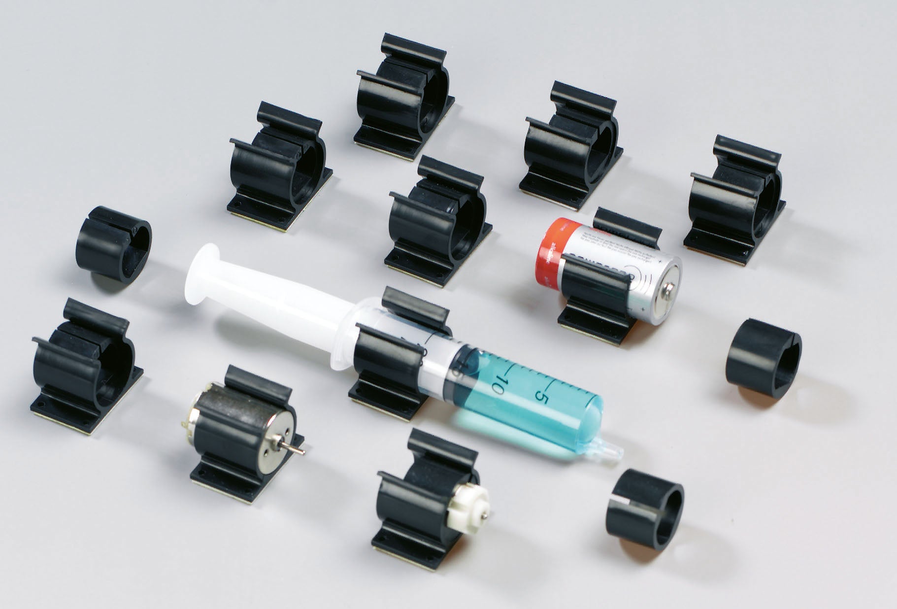 Universal mounting clips set: black clips with white rod and metal connectors