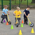 Children’s ride-on hobby wheel scooter with yellow handle and two-wheeled base