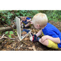 Wooden 4-way mirror with angled viewing panels in a triangular frame