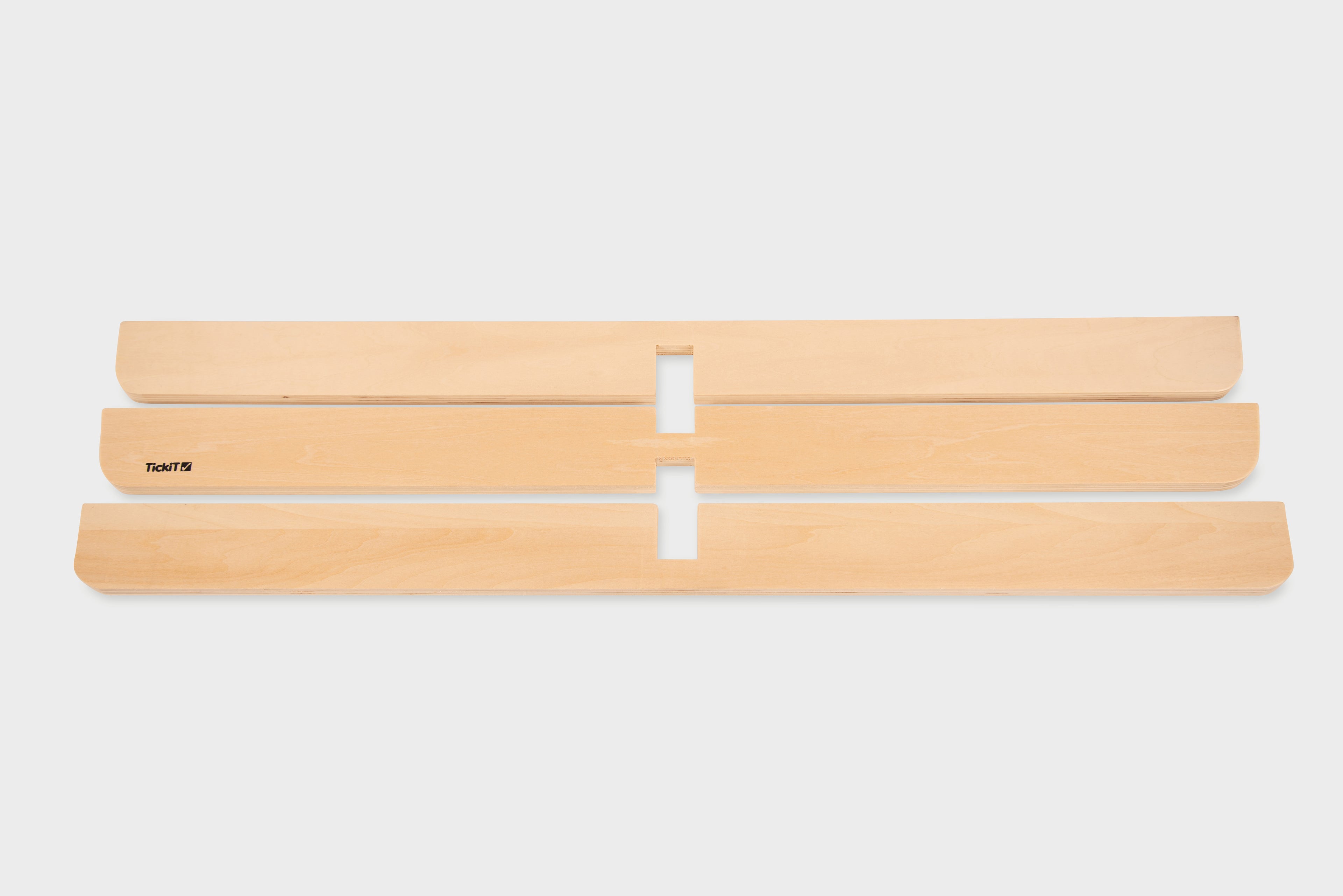 Stacked light wood divider panels with cross connector center