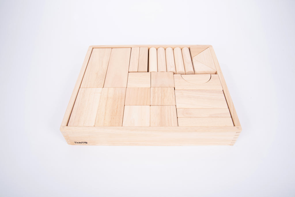 Wooden jumbo block set tray with assorted sliding and stacking pieces