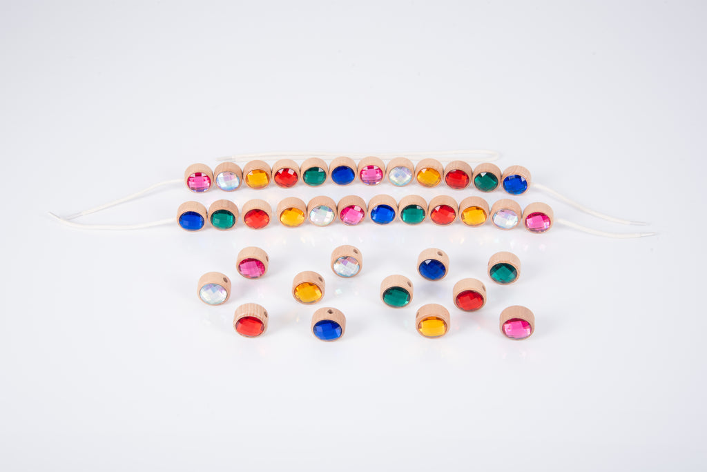 Wooden lacing jewels string with multicolor round beads and extra bead pieces