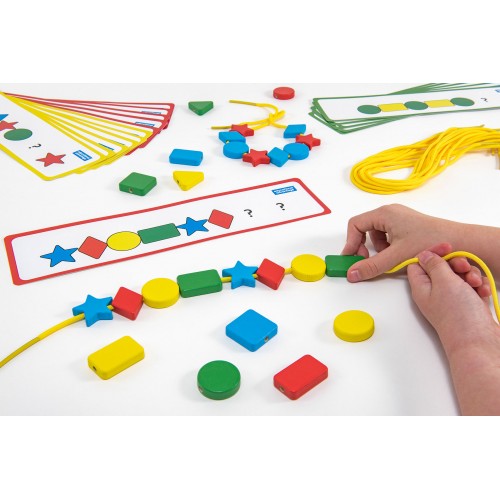 Wooden lacing shape beads in multicolor with yellow lace string and star pieces