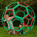 Polydron Bucky Ball interlocking dome play structure with green and red panels