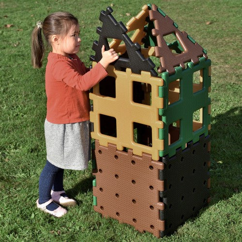 Natural color interlocking building block play set cube with holes and stud connectors