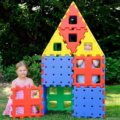 Colorful interlocking plastic building blocks castle playset with multiple panels