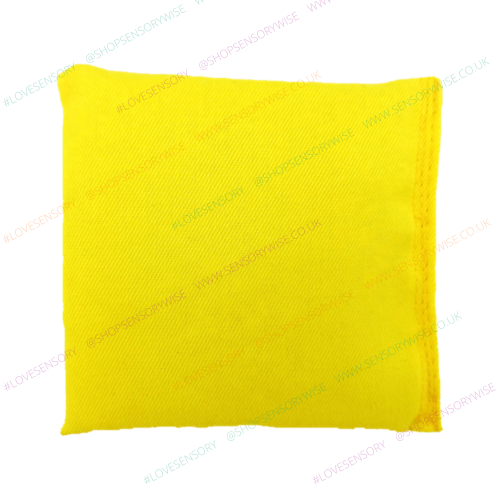 Square cotton bean bag in yellow fabric with stitched corners